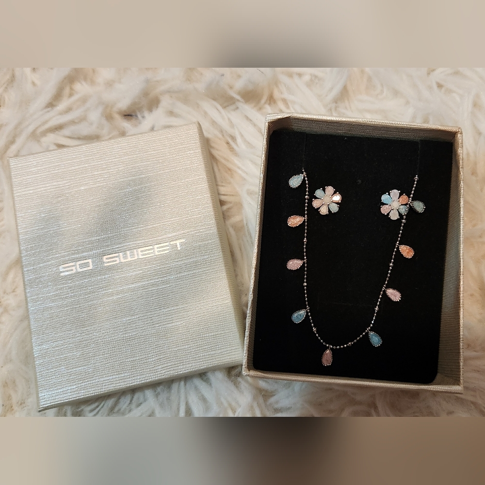 Floral Jewelry Set - Pink and Blue